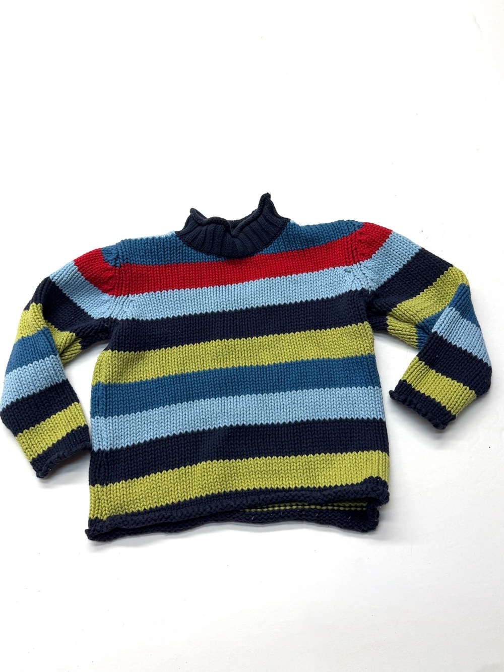 Vintage Y2K Hartstrings Striped Knit Rollneck Sweater Navy Blue Red Green Cotton